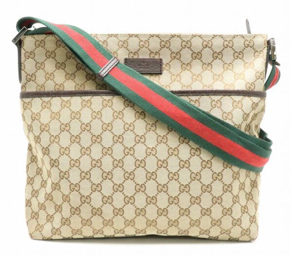 11840330 Gucci GG Sherry Line Webbing Shoulder Bag Khaki Beige Brown