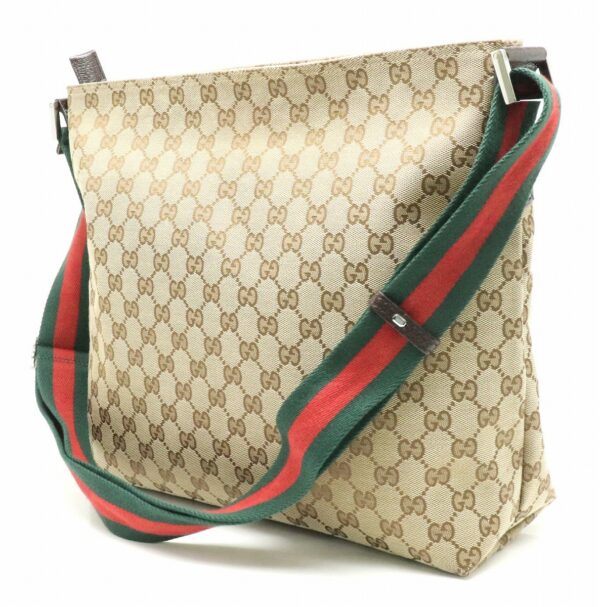 11840330 1 Gucci GG Sherry Line Webbing Shoulder Bag Khaki Beige Brown