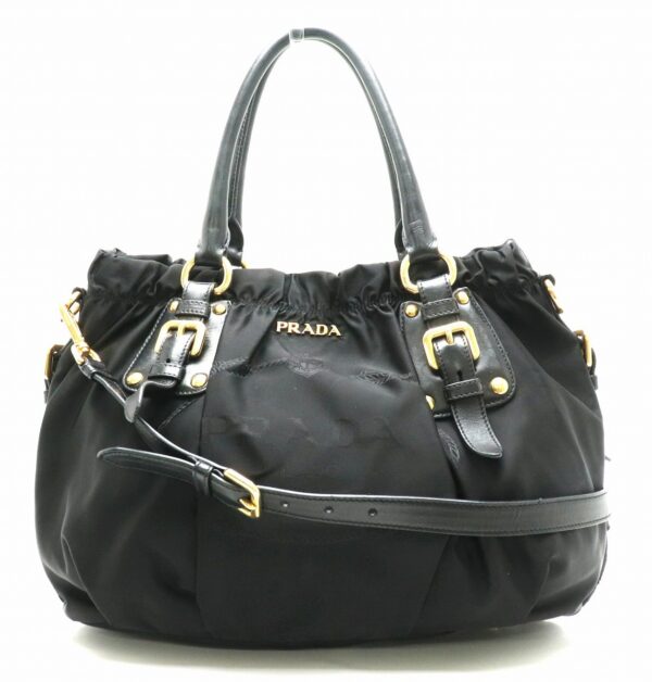 11840334 Prada Nylon Leather Handbag 2WAY Shoulder Bag Nero Black