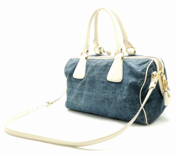 11840335 1 Prada 2WAY Handbag Denim Leather Blue Off White