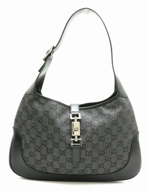 11840416 Gucci Jackie Line GG Shoulder Bag Leather Black