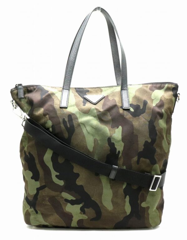 11840421 Prada Nylon 2WAY Tote Bag Camouflage Leather Green