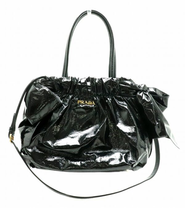 11840654 Prada Patent Leather 2WAY Handbag Ribbon Black