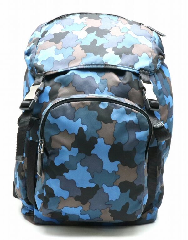 11840882 Prada Nylon Rucksack Daypack Camouflage Leather Blue