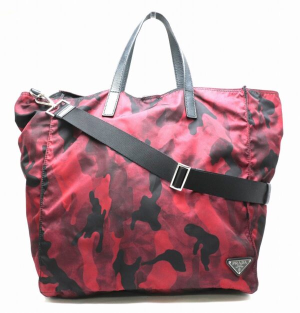 11850174 Prada 2WAY Tote Bag Camouflage Nylon Leather Dark Red