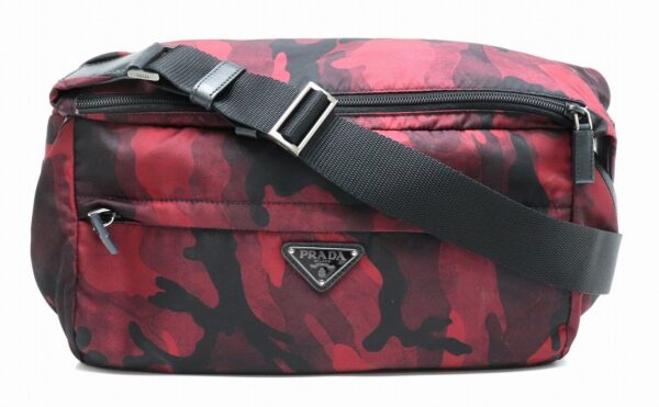 11850175 Prada Camouflage Shoulder Bag Crossbody Nylon Leather Red