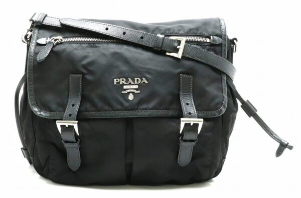 11850657 Prada Shoulder Bag Diagonal Nylon Leather Nero Black