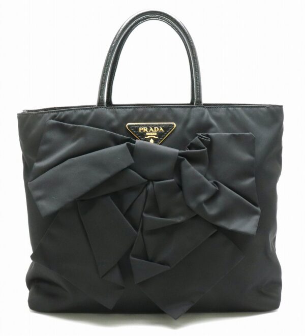 11860327 Prada Ribbon Tote Bag Patent Leather Nero Black