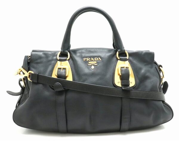 11860365 Prada 2WAY Shoulder Bag Leather Navy