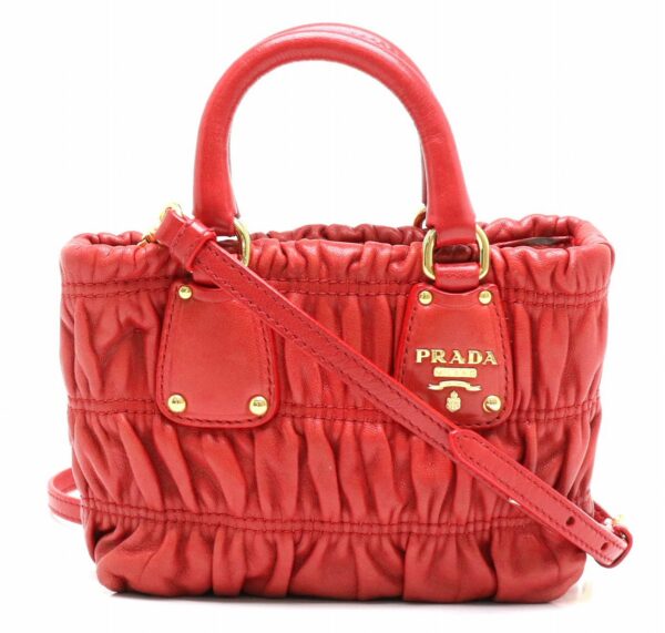 11860366 Prada Gathered Mini Handbag 2WAY Leather Red