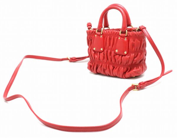 11860366 1 Prada Gathered Mini Handbag 2WAY Leather Red