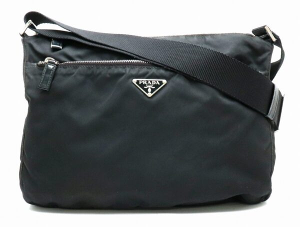 11860593 Prada Shoulder Bag Diagonal Nylon Leather Nero