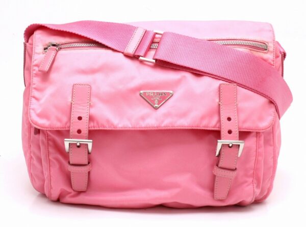 11861509 Prada Messenger Bag Crossbody Logo Plate Nylon Leather Pink