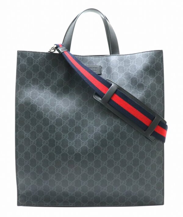 11861629 Gucci GG Supreme Webline Tote Bag Leather Dark Gray