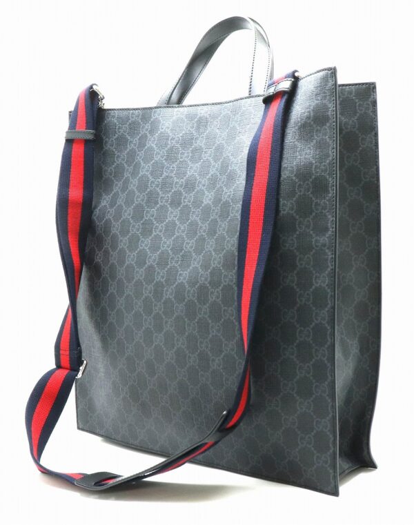 11861629 1 Gucci GG Supreme Webline Tote Bag Leather Dark Gray