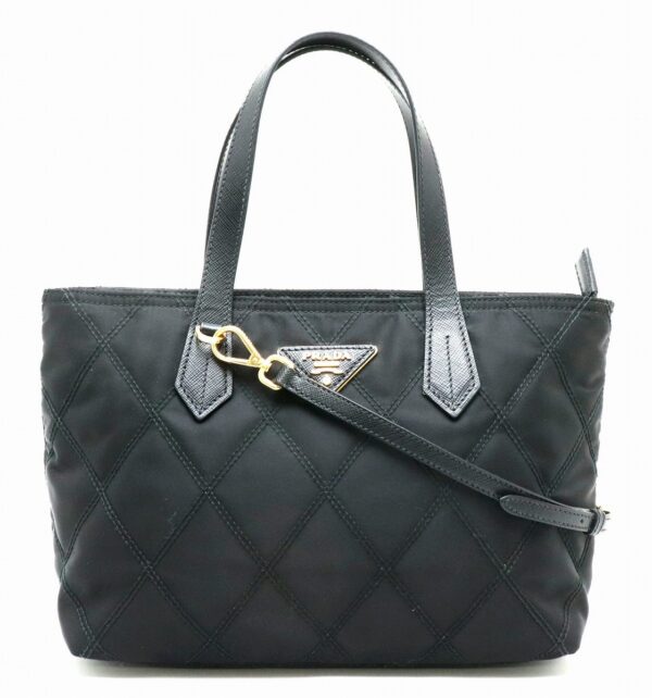 11870127 Prada Handbag 2WAY Diagonal Stitching Nylon Leather Nero Black