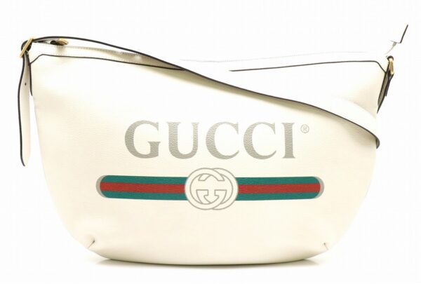 11870133 Gucci Print Half Moon Hobo Shoulder Bag Leather Ivory