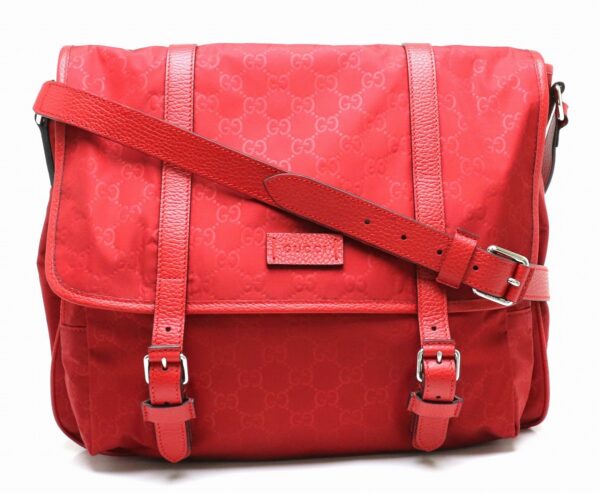 11870136 Gucci GG Nylon Shoulder Bag Leather Red