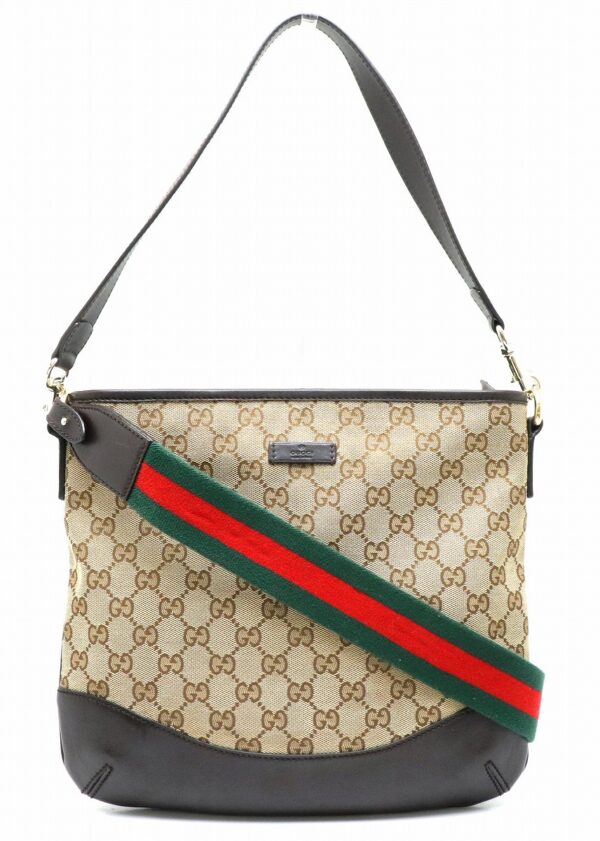 11870799 Gucci Sherry Line Shoulder Bag 2way Leather Khaki Beige