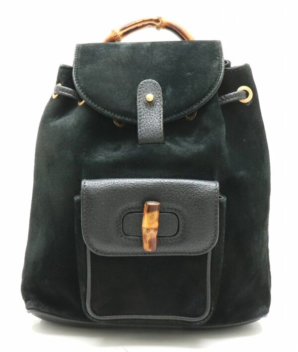 11870811 Gucci Bamboo Rucksack Suede Leather Black