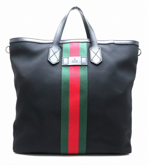 11870921 Gucci Sherry Line Webbing Rucksack Parama Leather Black