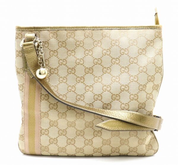 11870922 Gucci GG Sherry Line Crossbody Bag Leather Khaki Beige