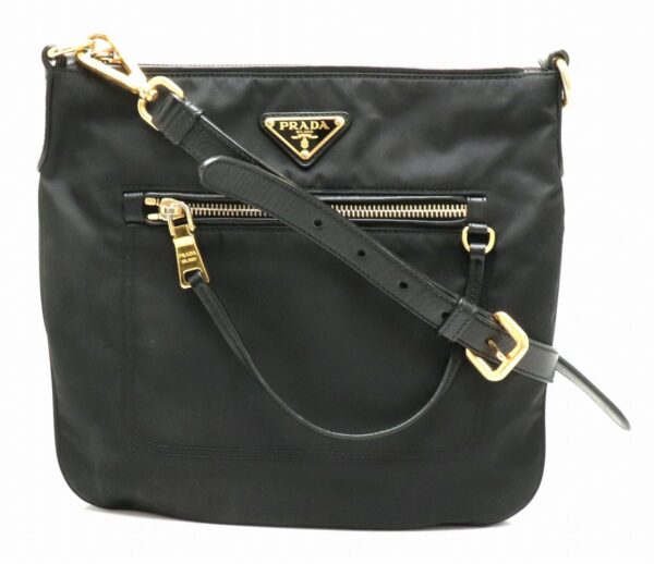 11880106 Prada Shoulder Bag Diagonal Nylon Leather Black