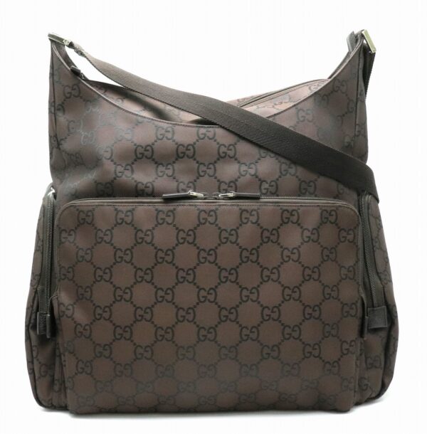 11881420 Gucci GG Nylon Shoulder Bag Nylon Leather Brown