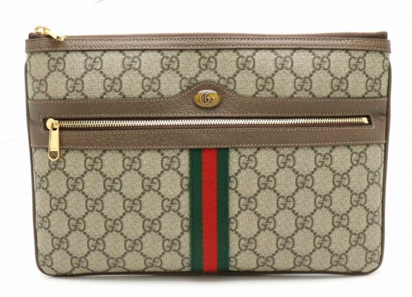 11881431 Gucci GG Supreme Ophidia Sherry Clutch Bag Leather Khaki Beige