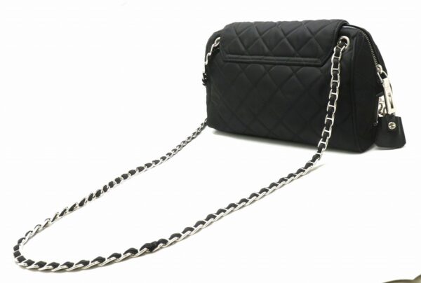 11881453 1 Prada Logo Quilted Chain Shoulder Bag Nylon Leather Black