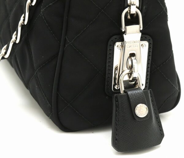 11881453 5 Prada Logo Quilted Chain Shoulder Bag Nylon Leather Black