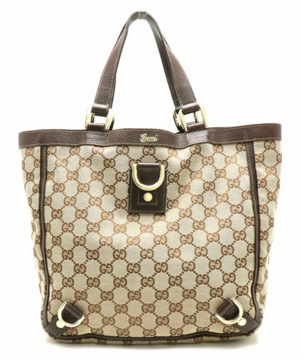 11890777 Gucci GG Abbey Tote Bag Leather Khaki Beige Brown