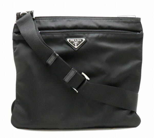 11890781 Prada Nylon Shoulder Bag Crossbody Leather Black