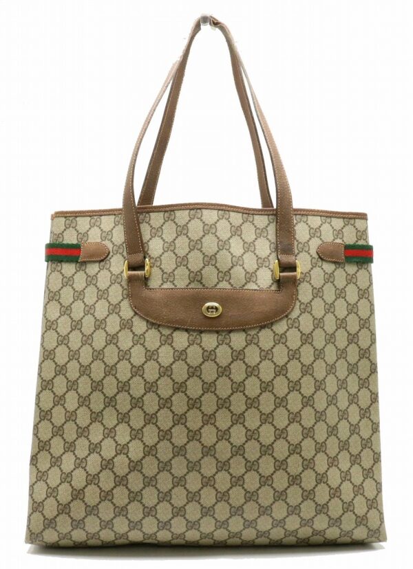 11890839 Gucci Gucci Sherry Line Tote Bag Leather Khaki Beige Brown