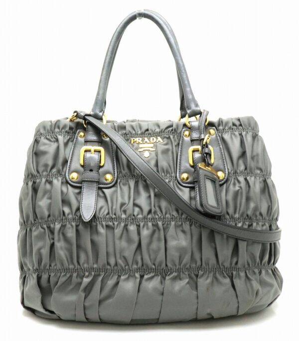 11890849 Prada Gathered Tessuto Gaufre Handbag Nylon Leather Ardesia Gray