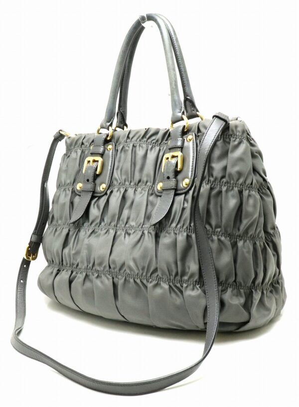 11890849 1 Prada Gathered Tessuto Gaufre Handbag Nylon Leather Ardesia Gray