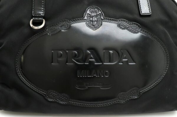 11891029 8 Prada Logo Tessuto Print Handbag Leather Nero Black