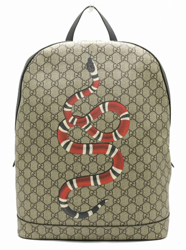 11891305 Gucci GG Supreme Snake Backpack Leather Khaki Beige Black