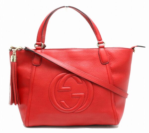 11891307 Gucci Soho Interlocking G Tote Bag Fringe Leather Red