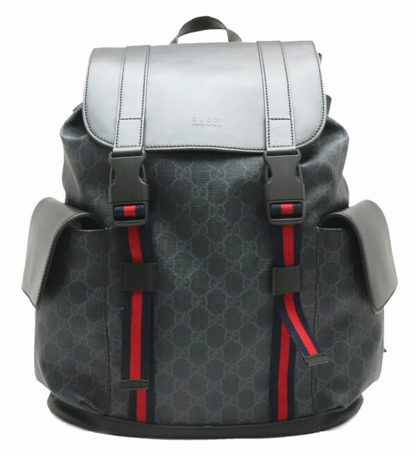 11891311 Gucci Soft GG Supreme Backpack Leather Black Gray Red Navy