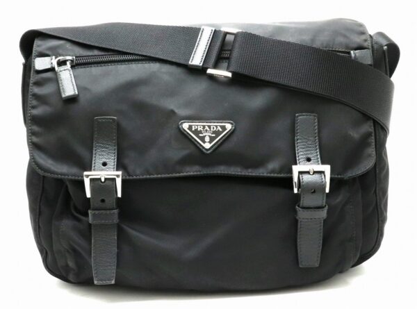 11901078 Prada Messenger Bag Crossbody Nylon Leather Nero Black