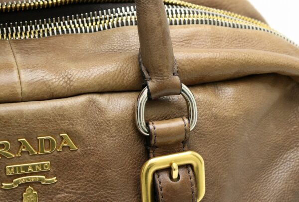 11901091 6 Prada Glace Zippers 2WAY Handbag Gradation Leather Khaki