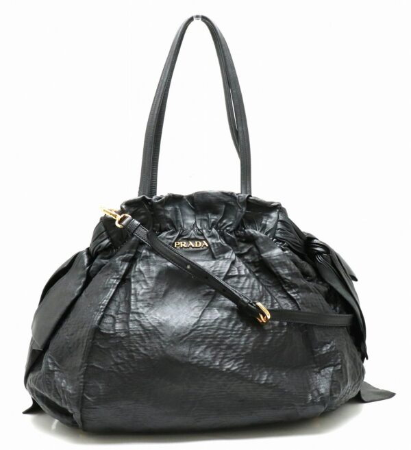 11901092 Prada 2WAY Tote Bag Gathered Leather Nero Black