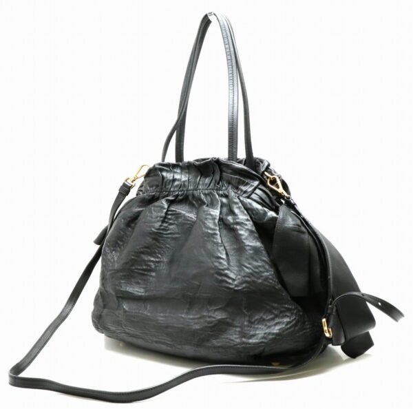 11901092 1 Prada 2WAY Tote Bag Ribbon Gathered Leather Nero Black