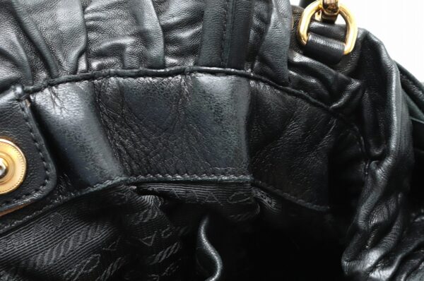 11901092 6 Prada 2WAY Tote Bag Ribbon Gathered Leather Nero Black