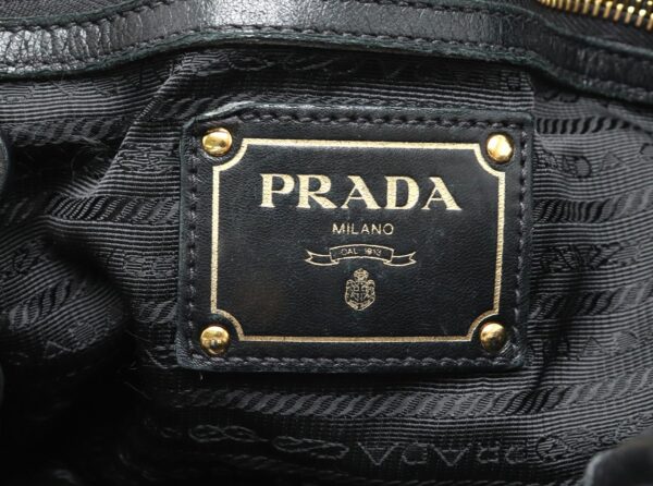 11901092 7 Prada 2WAY Tote Bag Ribbon Gathered Leather Nero Black