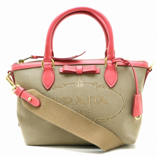 11901159 Prada Jacquard 2WAY Shoulder Bag Crossbody Petalo Pink Khaki