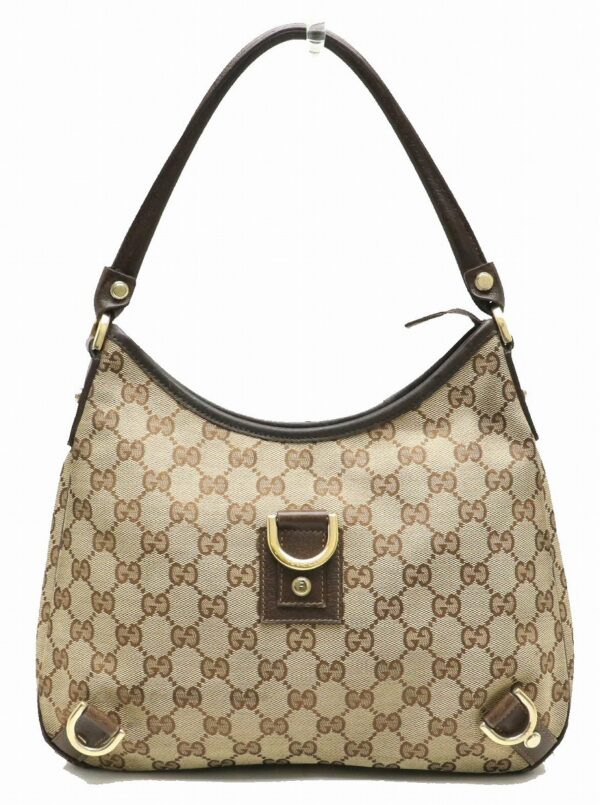 11901233 Gucci Abbey GG Shoulder Bag Leather Khaki Beige Brown