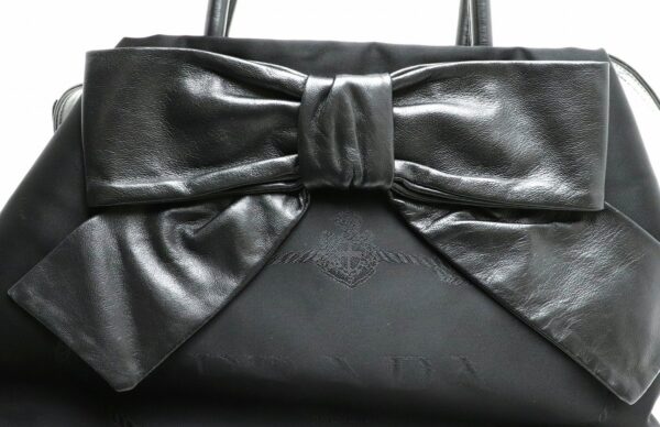 11901270 7 Prada Ribbon 2WAY Handbag Nylon Leather Nero Black