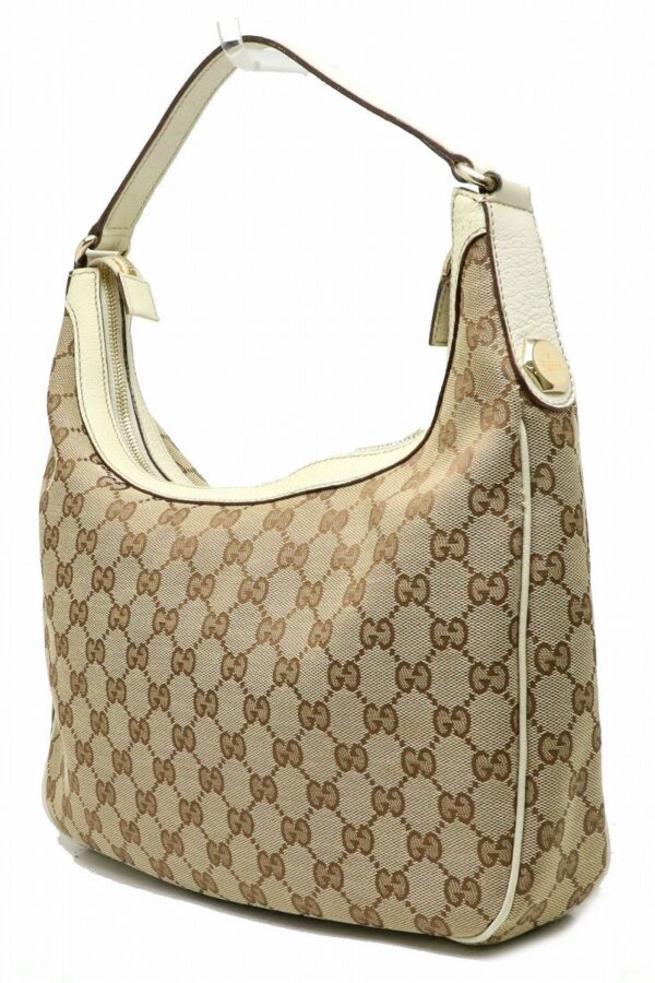 11901290 1 Gucci GG Shoulder Bag Leather Khaki Beige White